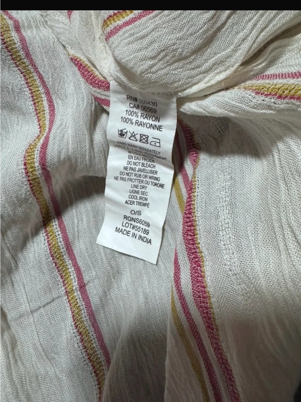Elan Cream Wrap with Pink and Tan Stripes and Front Tie